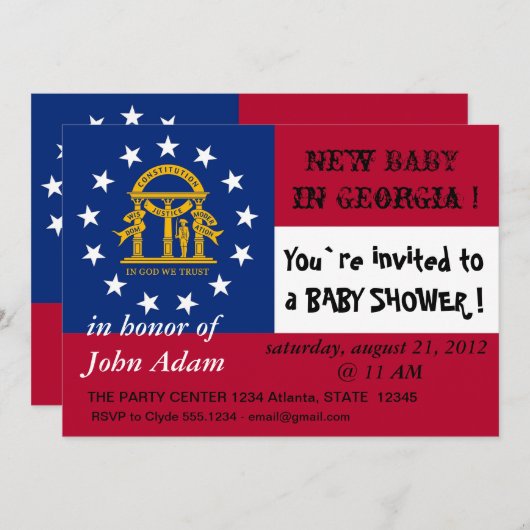 ベビーシャワー招待状とジョージア州旗 招待状 (正面/裏面)