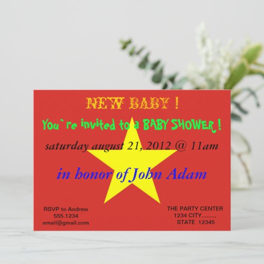 ベビーシャワー招待状とベトナム国旗 招待状 (スタンド正面)