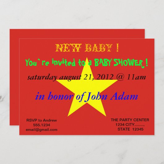 ベビーシャワー招待状とベトナム国旗 招待状 (正面/裏面)