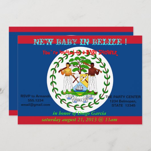 ベビーシャワー招待状とベリーズ国旗 招待状 (正面/裏面)