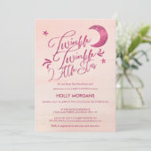 ベビーシャワー招待状のきらめき少し星のピンク 招待状 (スタンド正面)