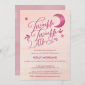 ベビーシャワー招待状のきらめき少し星のピンク 招待状 (正面/裏面)