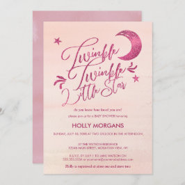 ベビーシャワー招待状のきらめき少し星のピンク 招待状