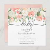 ベビーシャワー招待状のスクエア甘い水彩画の花柄 招待状 (正面/裏面)