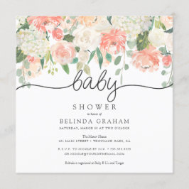 ベビーシャワー招待状のスクエア甘い水彩画の花柄 招待状