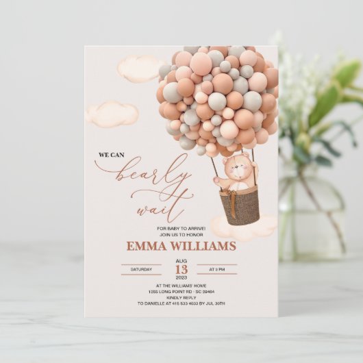 ベビーシャワー招待状クマ私たちは真摯に待つことができる! 招待状 (スタンド正面)