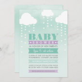 ベビーシャワー招待状グラデーションウオーターカラーミントパープル 招待状 (正面/裏面)