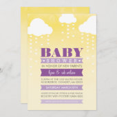 ベビーシャワー招待状グラデーション水彩紫色イエロー 招待状 (正面/裏面)