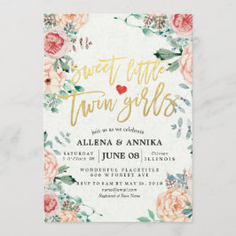 ベビーシャワー招待状ズスイートリトルツインガールズ サンキューカード