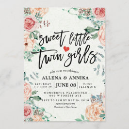 ベビーシャワー招待状ズスイートリトルツインガールズ サンキューカード