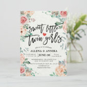 ベビーシャワー招待状ズスイートリトルツインガールズ サンキューカード (スタンド正面)