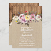 ベビーシャワー招待状バーラップウッドフローラ素朴パーティー 招待状 (正面/裏面)