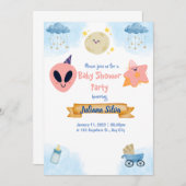 ベビーシャワー招待状ピンクエイリアン招待 招待状 (正面/裏面)