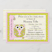 ベビーシャワー招待状ピンクグリーンフクロウ 招待状 (正面/裏面)