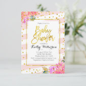 ベビーシャワー招待状ピンクピーチ金ゴールド 招待状 (スタンド正面)