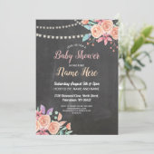 ベビーシャワー招待状ピーチフラワーパーティー薄紫チョーク 招待状 (スタンド正面)