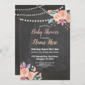 ベビーシャワー招待状ピーチフラワーパーティー薄紫チョーク 招待状 (正面/裏面)