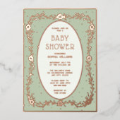 ベビーシャワー招待状フォイル男女兼用フローラ 箔招待状 (正面)