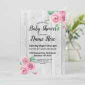 ベビーシャワー招待状フラワーウッドフローラピンクローズ 招待状 (スタンド正面)
