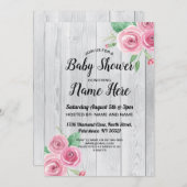 ベビーシャワー招待状フラワーウッドフローラピンクローズ 招待状 (正面/裏面)