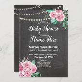 ベビーシャワー招待状フラワーチョークフローラピンクローズ 招待状 (正面/裏面)