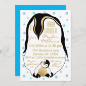 ベビーシャワー招待状ブルーベビー&モンマイペンギン 招待状 (正面/裏面)