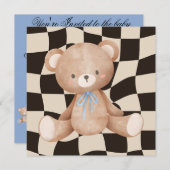 ベビーシャワー招待状ベアーオンチェッカーボード 招待状 (正面/裏面)