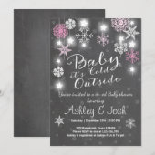 ベビーシャワー招待状ベビーガール外は寒い 招待状 (正面/裏面)