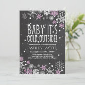 ベビーシャワー招待状ベビーコールド外側ピンクシルバー 招待状 (スタンド正面)
