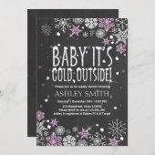 ベビーシャワー招待状ベビーコールド外側ピンクシルバー 招待状 (正面/裏面)