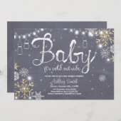 ベビーシャワー招待状ベビーシルバーの外は寒い 招待状 (正面/裏面)