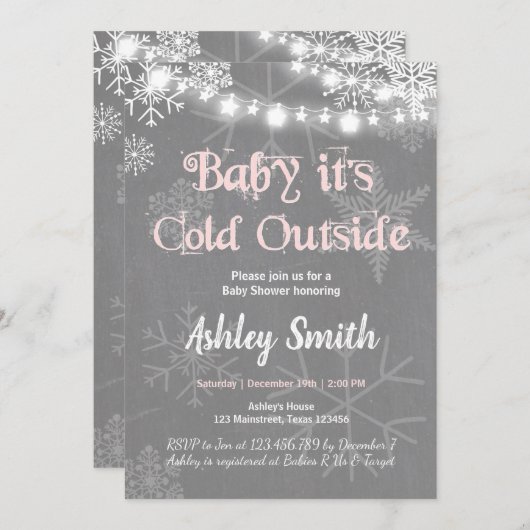 ベビーシャワー招待状ベビー冬の外は寒い 招待状 (正面/裏面)