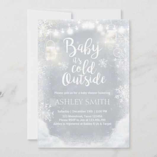 ベビーシャワー招待状ベビー冬の外は寒い 招待状 (正面)
