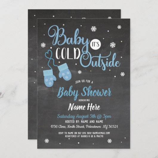 ベビーシャワー招待状ベビー外は寒い 招待状 (正面/裏面)