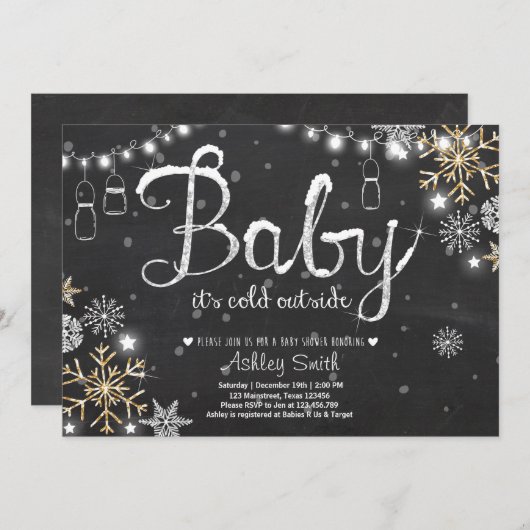 ベビーシャワー招待状ベビー外は寒い 招待状 (正面/裏面)