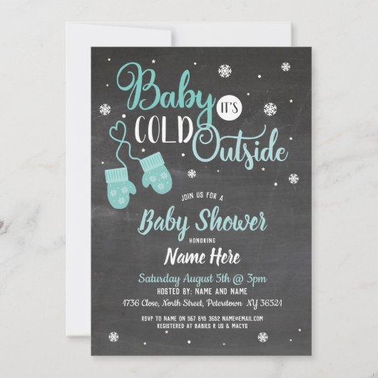 ベビーシャワー招待状ベビー外は寒い 招待状 (正面)