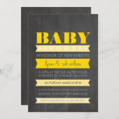 ベビーシャワー招待状モダン黒板イエローグレー 招待状 (正面/裏面)