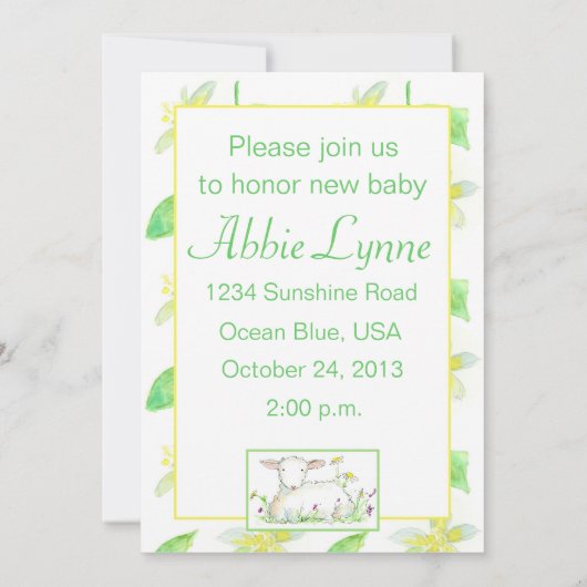 ベビーシャワー招待状ラムファームアニマルスケッチ 招待状 (裏面)