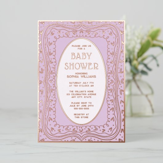 ベビーシャワー招待状ラ男女兼用ベンダー 箔招待状 (立ち正面)