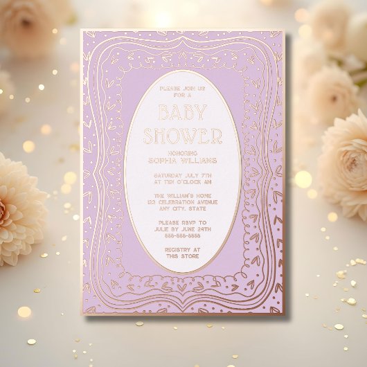 ベビーシャワー招待状ラ男女兼用ベンダー 箔招待状