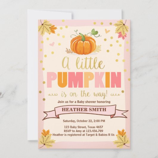 ベビーシャワー招待状リトルカボキンピンクガール秋 招待状 (正面)
