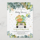 ベビーシャワー招待状恐竜シャワーで運転 招待状 (正面/裏面)