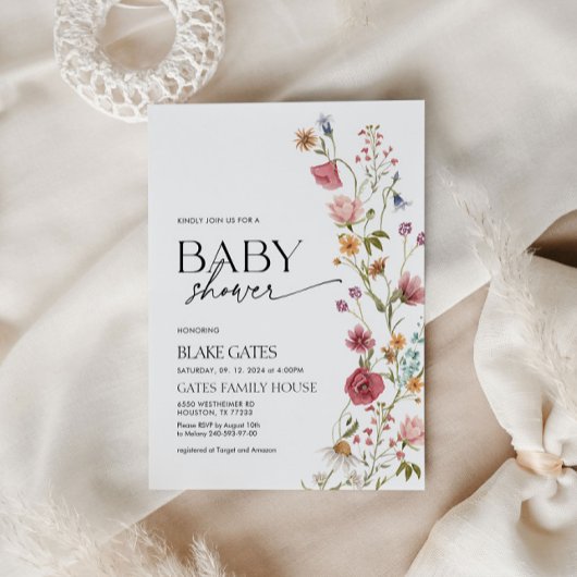 ベビーシャワー招待状水彩ワイルドフラワー 招待状