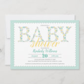 ベビーシャワー招待状男女兼用緑色 招待状 (正面)