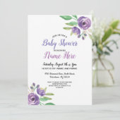 ベビーシャワー招待状紫花フローラ薄紫 招待状 (スタンド正面)