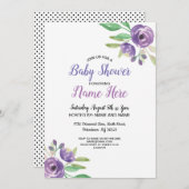 ベビーシャワー招待状紫花フローラ薄紫 招待状 (正面/裏面)
