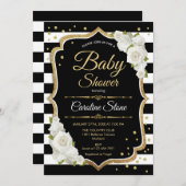 ベビーシャワー招待状金ゴールド白黒 招待状 (正面/裏面)
