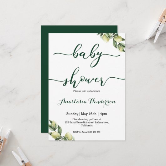 ベビーシャワー招待状 (正面/裏面インサイチュ)