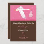 ベビーシャワー招待状5x7 -ピンクと茶 招待状 (正面/裏面)