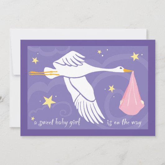 ベビーシャワー招待状5x7 -ベビーガールパープル 招待状 (正面)